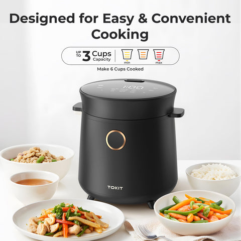 TOKIT rice cooker 3-cup uncooked to 6-cup cooked capacity for small families