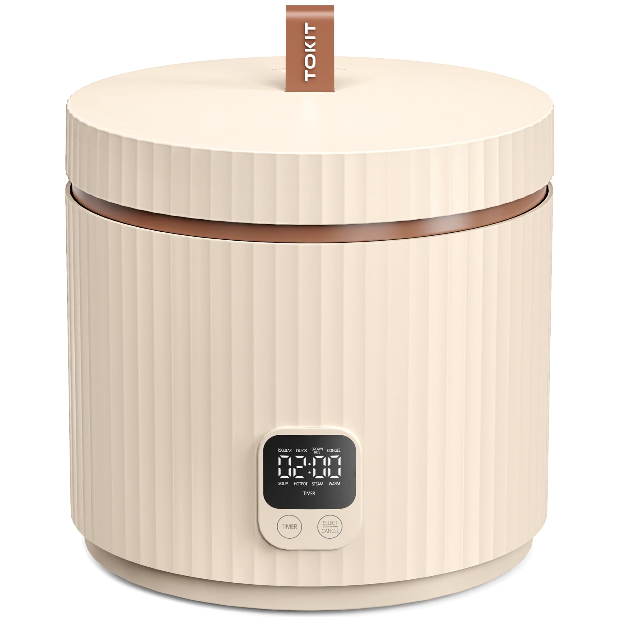 TOKIT rice cooker small lid display facilitates easy one-touch start.