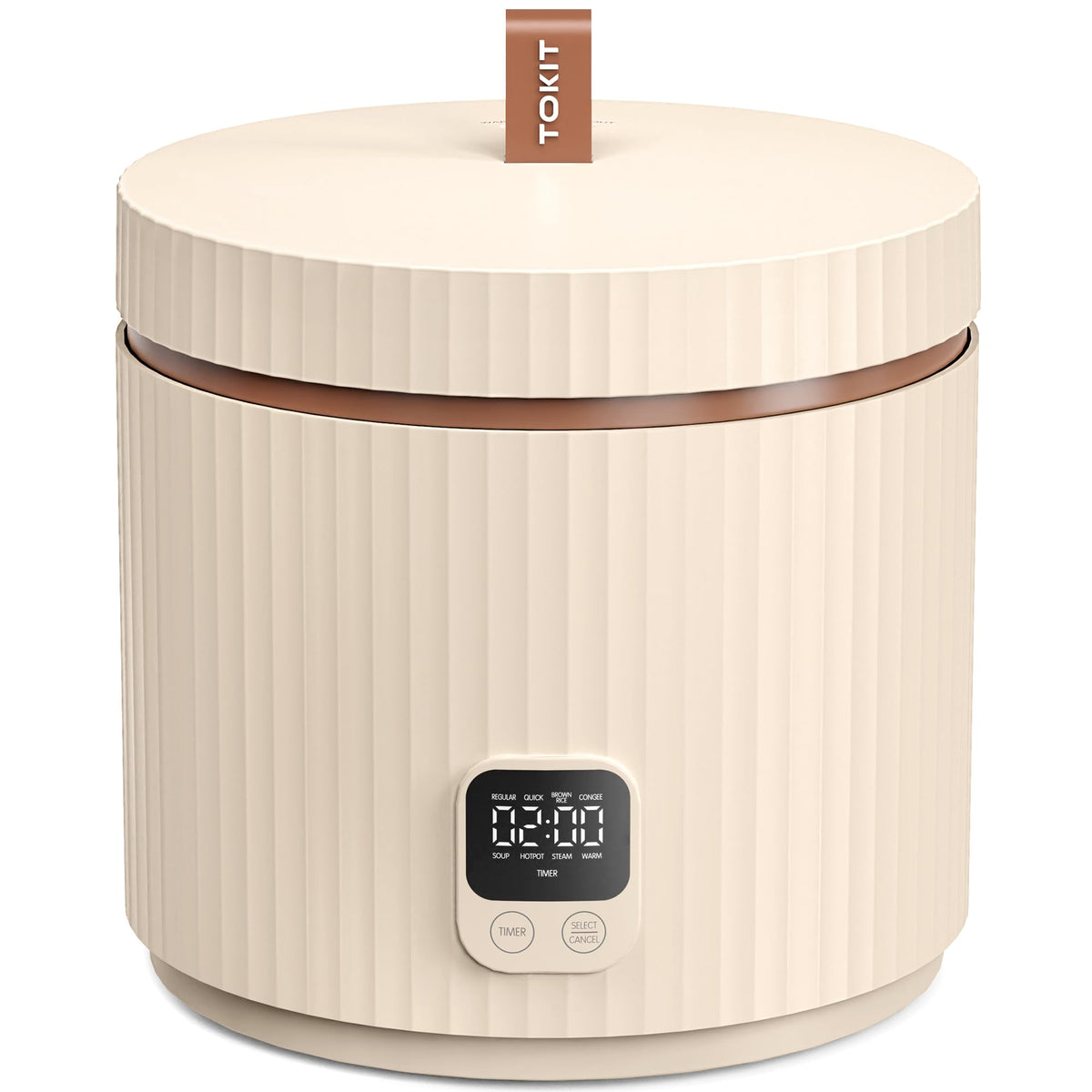 TOKIT rice cooker small lid display facilitates easy one-touch start.