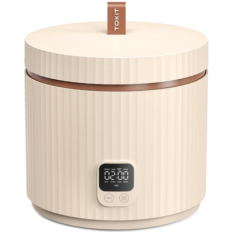 TOKIT rice cooker small lid display facilitates easy one-touch start.