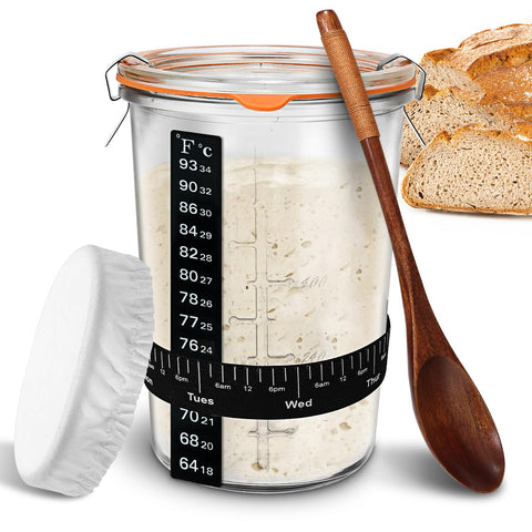 TOKPELA Sourdough Starter Jar glass front view for easy feeding and monitoring.