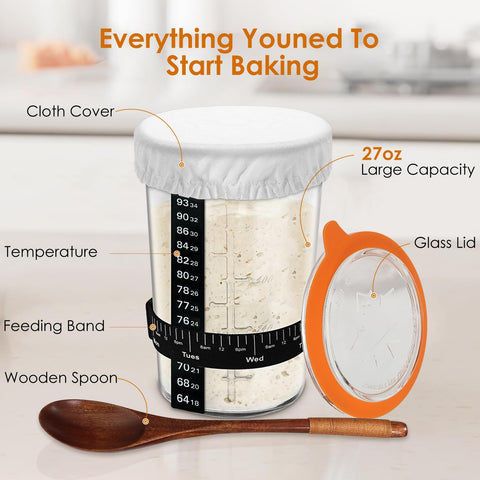 TOKPELA Sourdough Starter Jar wooden spoon included for effortless mixing.