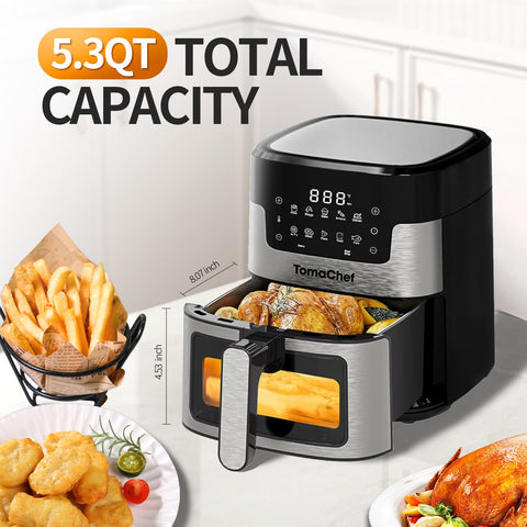 TomaChef air fryer 5-3qt basket demonstrates family-sized cooking capacity