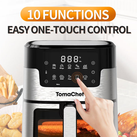 TomaChef air fryer digital control panel enables precise timing and temperature