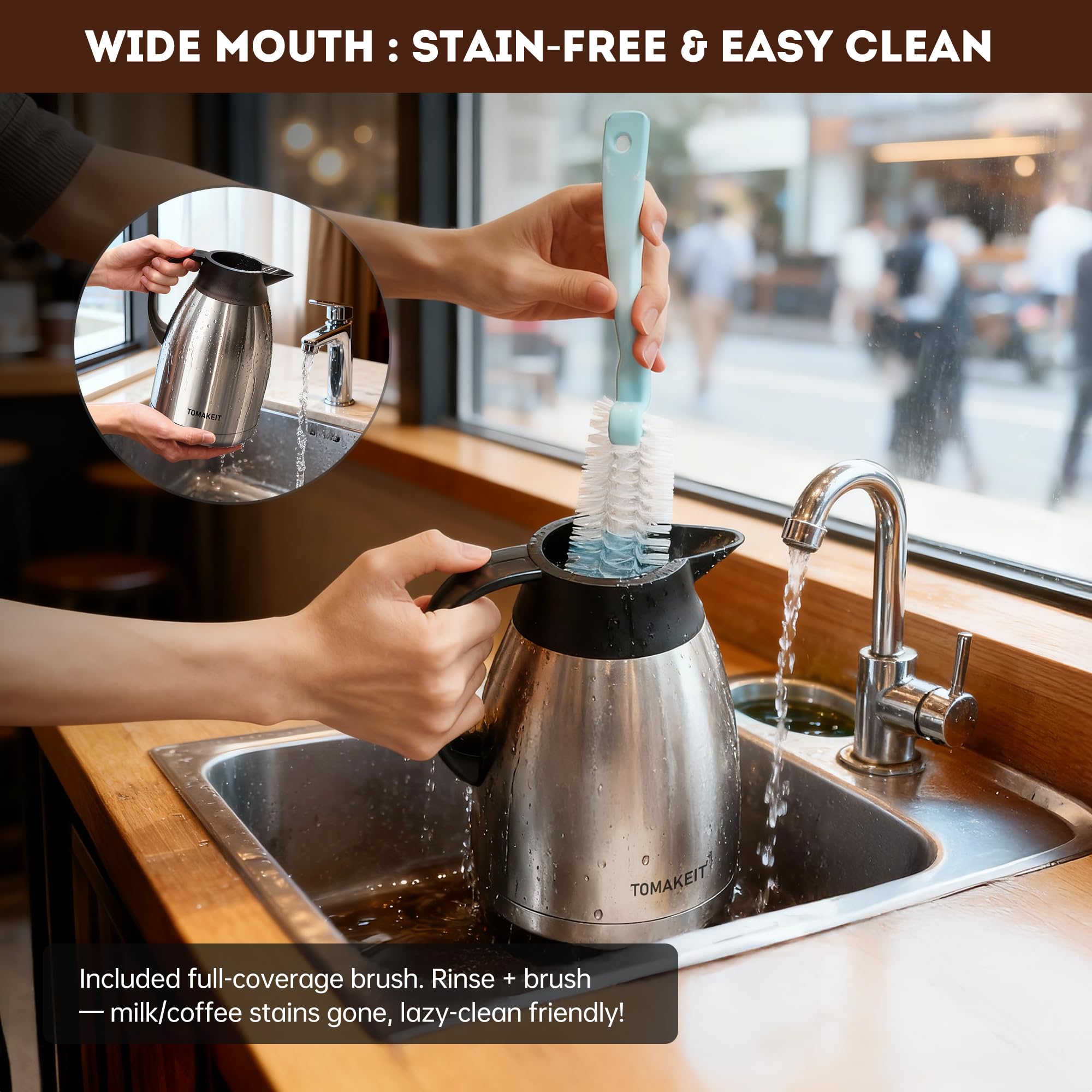 TOMAKEIT Carafe ergonomic handle offers comfortable carrying for travel.