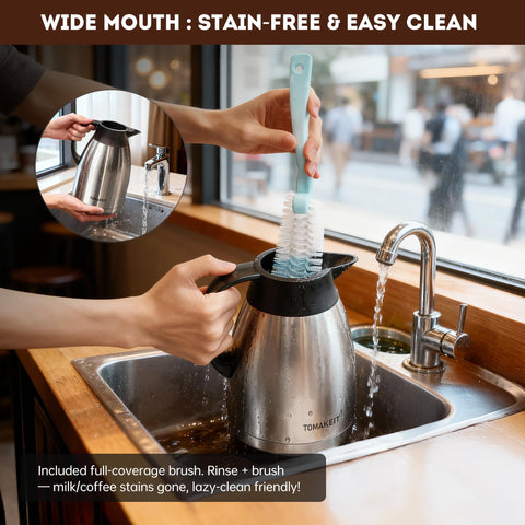 TOMAKEIT Carafe ergonomic handle offers comfortable carrying for travel.