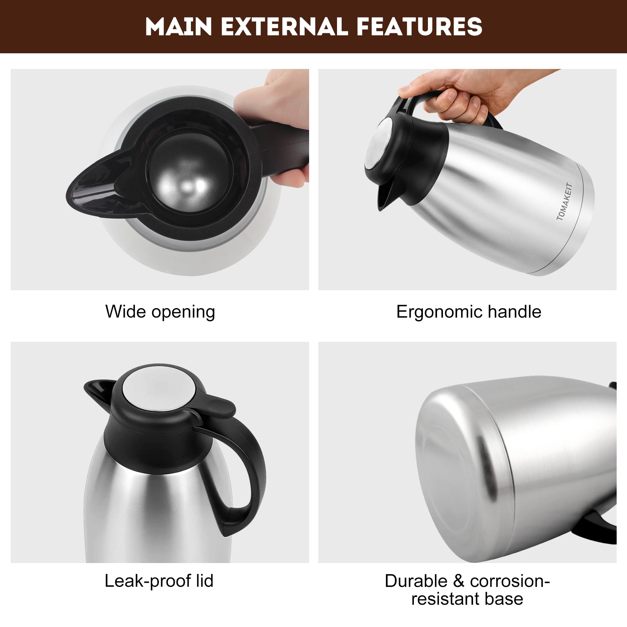 TOMAKEIT Carafe interior is food-safe and easy to sanitize.