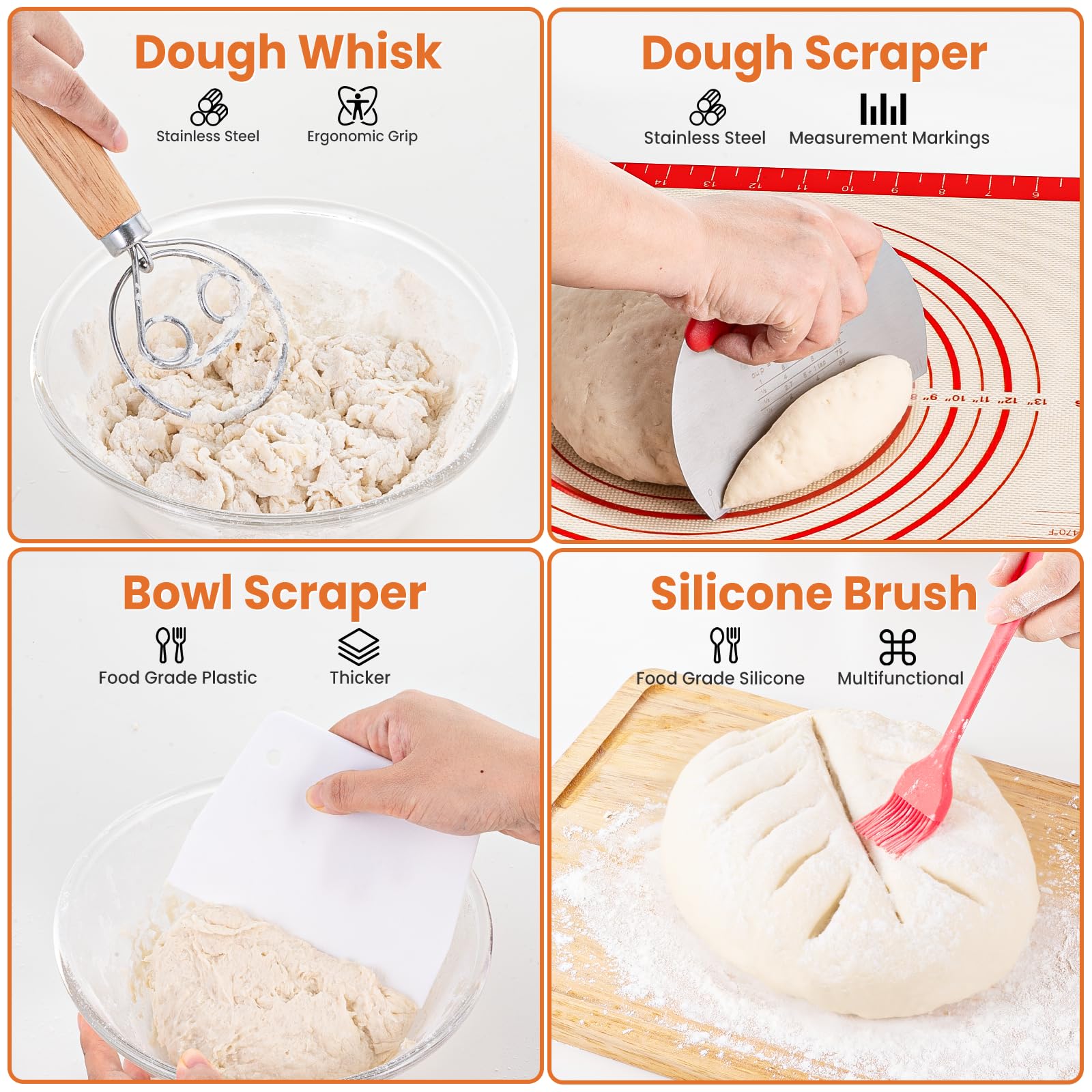 TomCare dough whisk blends ingredients quickly for smoother dough.