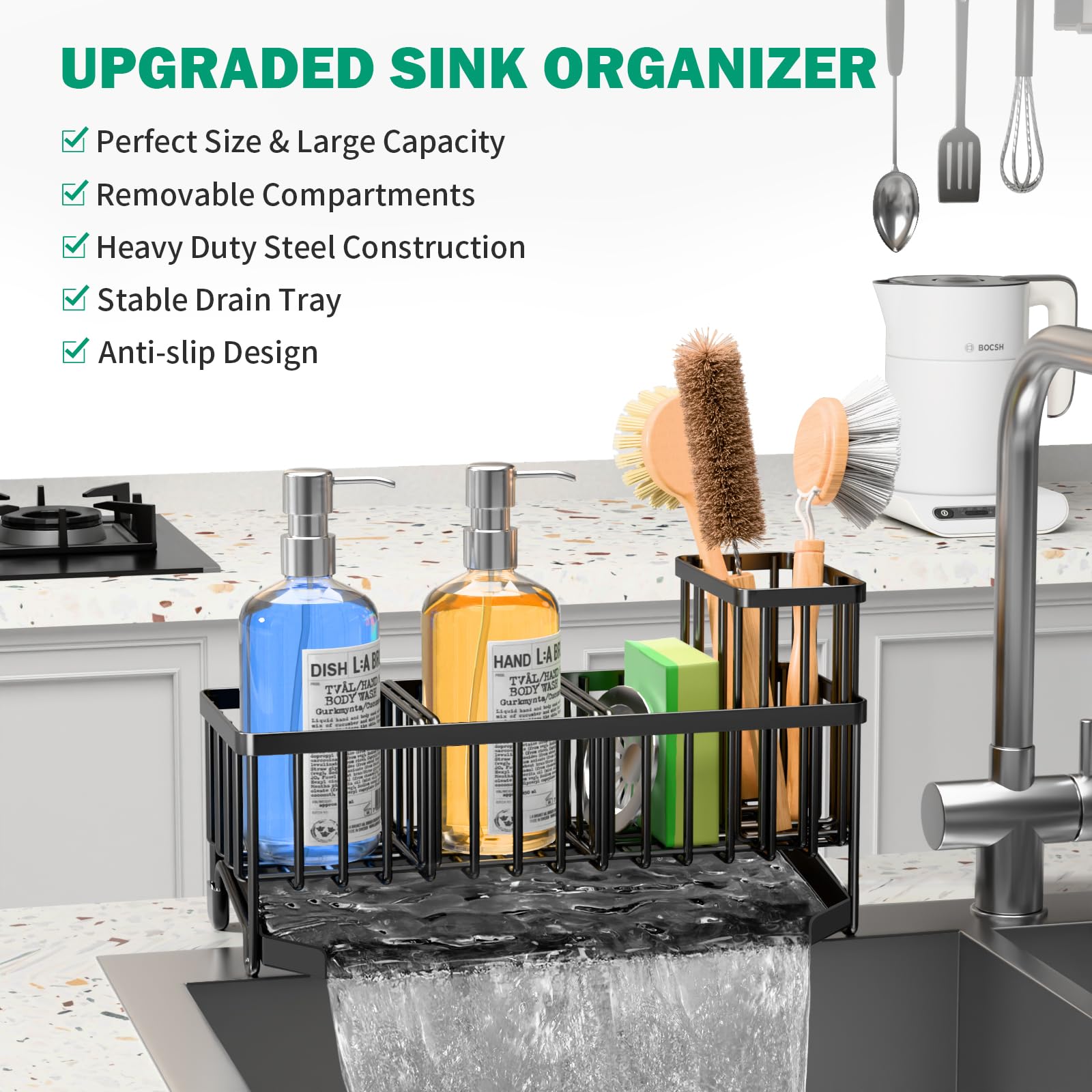 TomCare sink caddy adjustable dividers for customizable organization