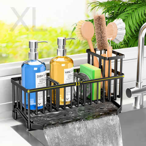 TomCare extra large 11'' sink caddy front view showing expanded storage