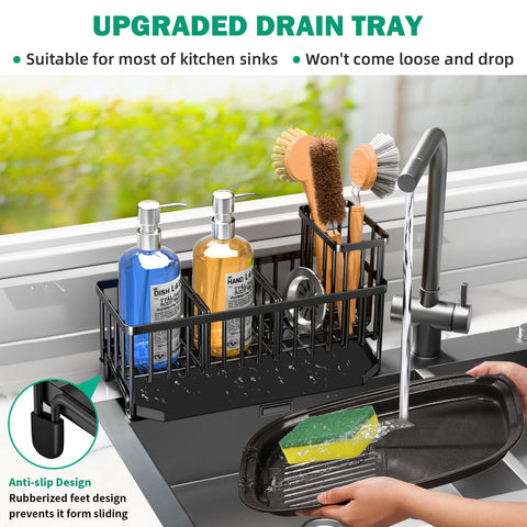 TomCare sink caddy tall brush holder fits longer brushes for easy reach