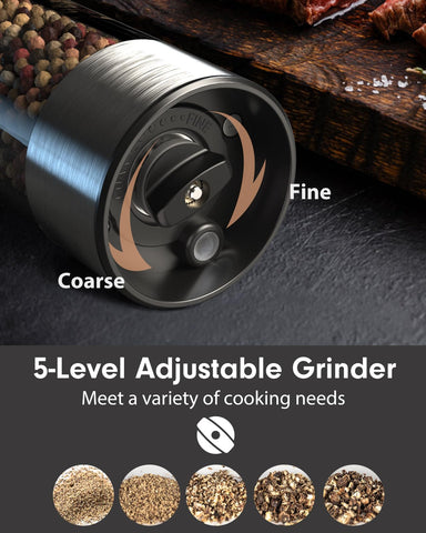 TOMEEM ceramic grinder with five settings for customizable grind.