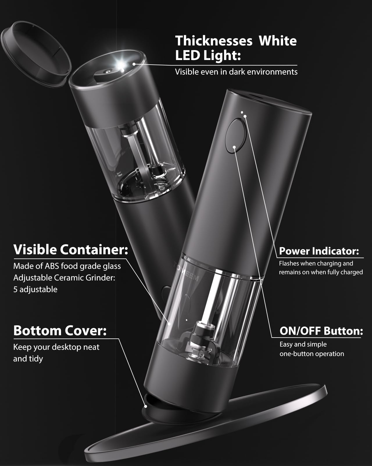TOMEEM easy-refill-design simplifies refilling salt or pepper