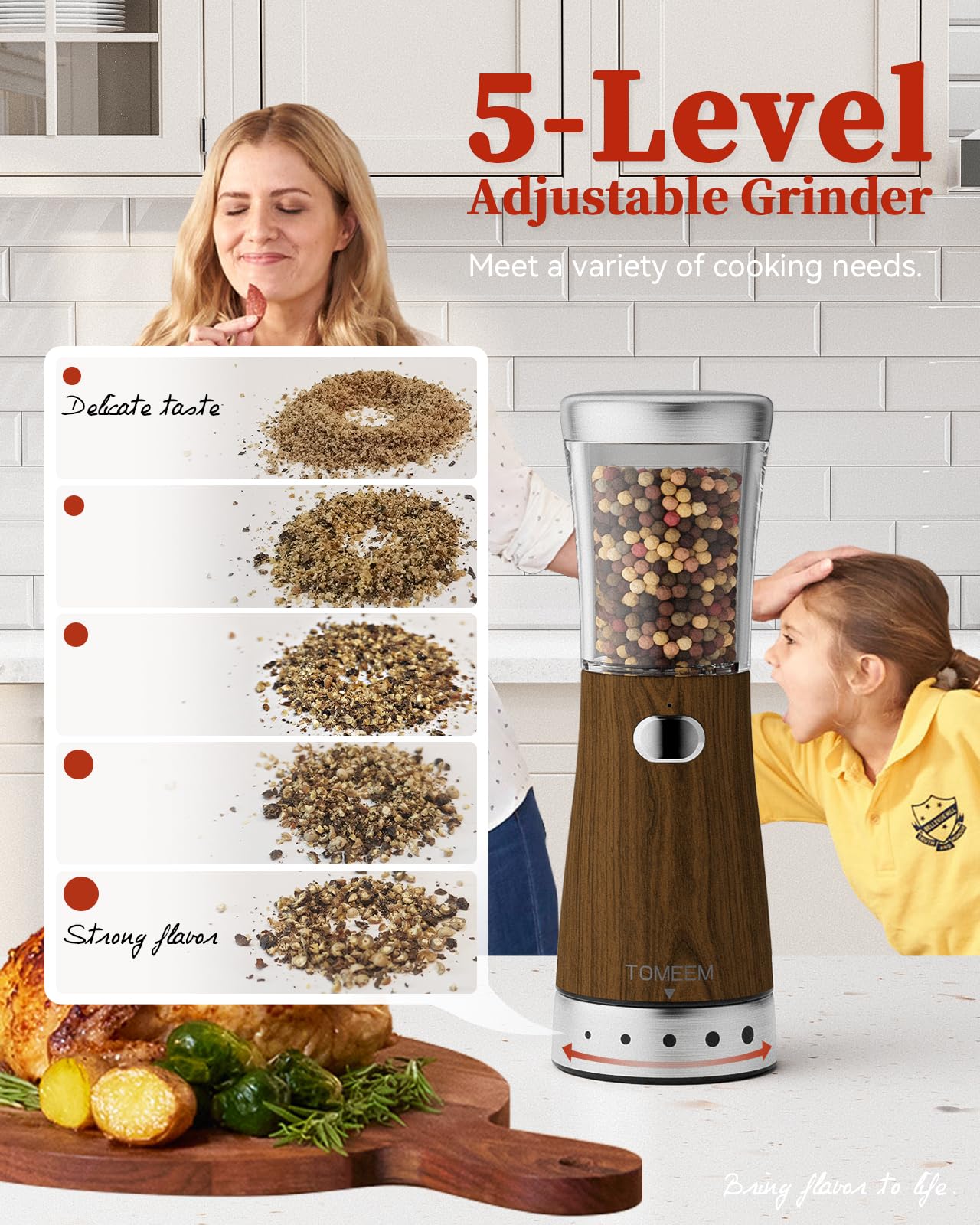 TOMEEM grinder side grip offers comfortable one-handed control.