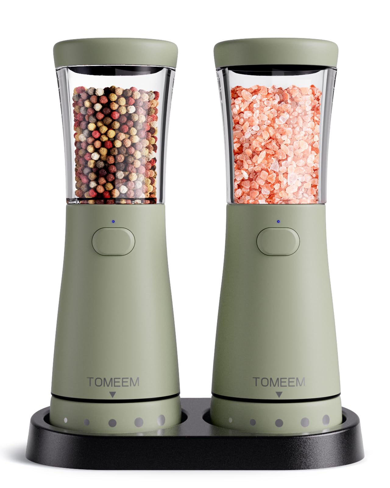 TOMEEM electric grinder with base storage for mess-free serving.