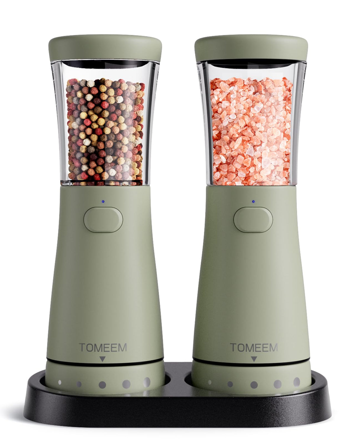TOMEEM electric grinder with base storage for mess-free serving.