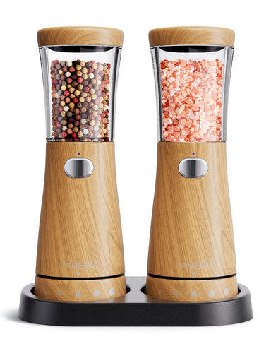 TOMEEM electric grinder with storage base keeps spices tidy and ready to use.