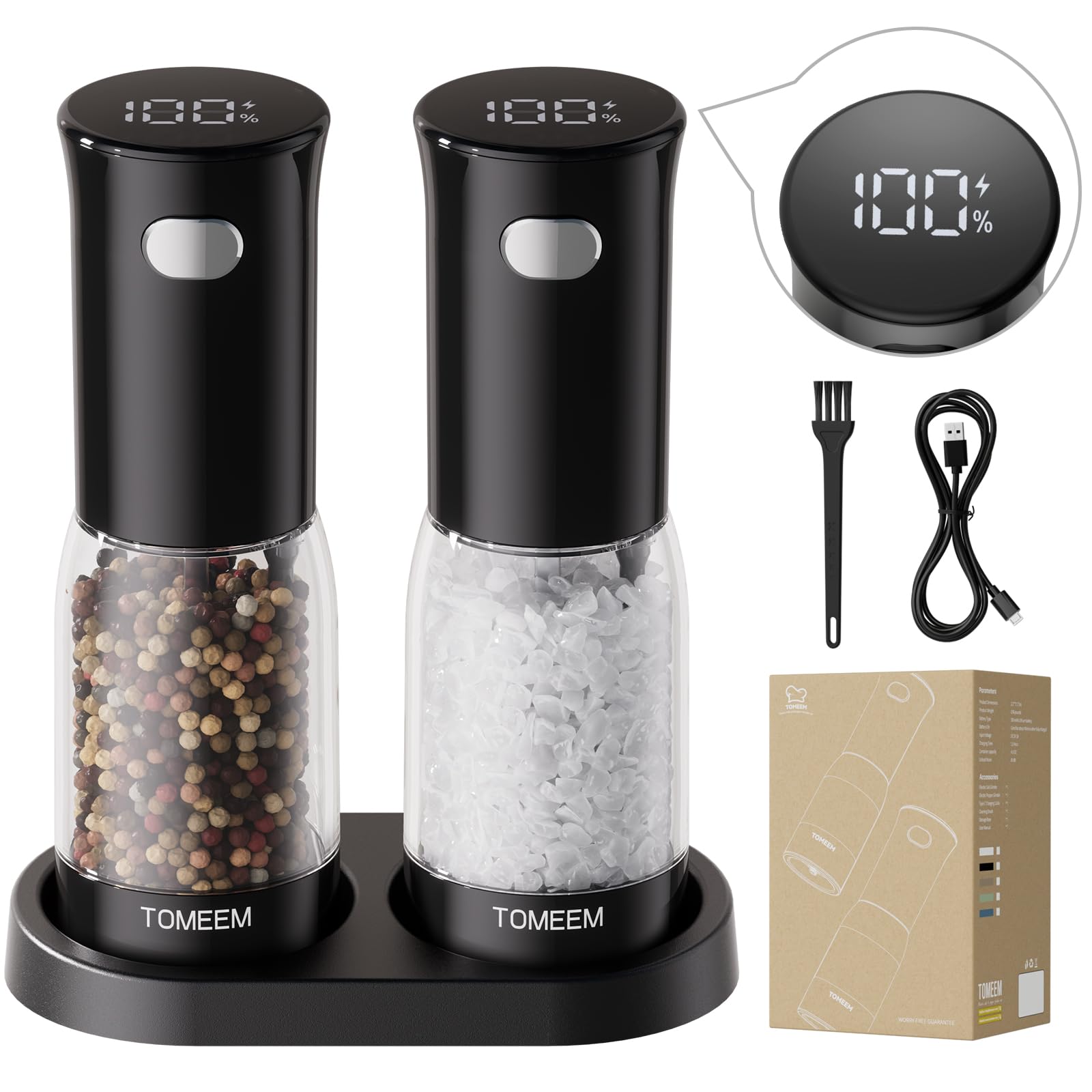 TOMEEM electric grinder set with base for organized kitchen storage.