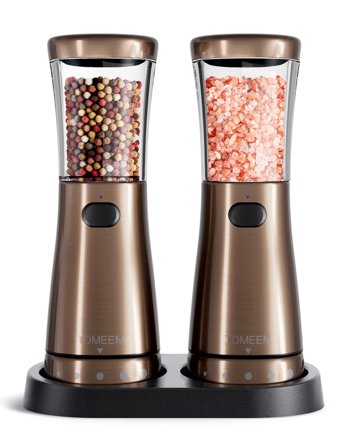 TOMEEM electric grinder base with spice catch keeps counters tidy.