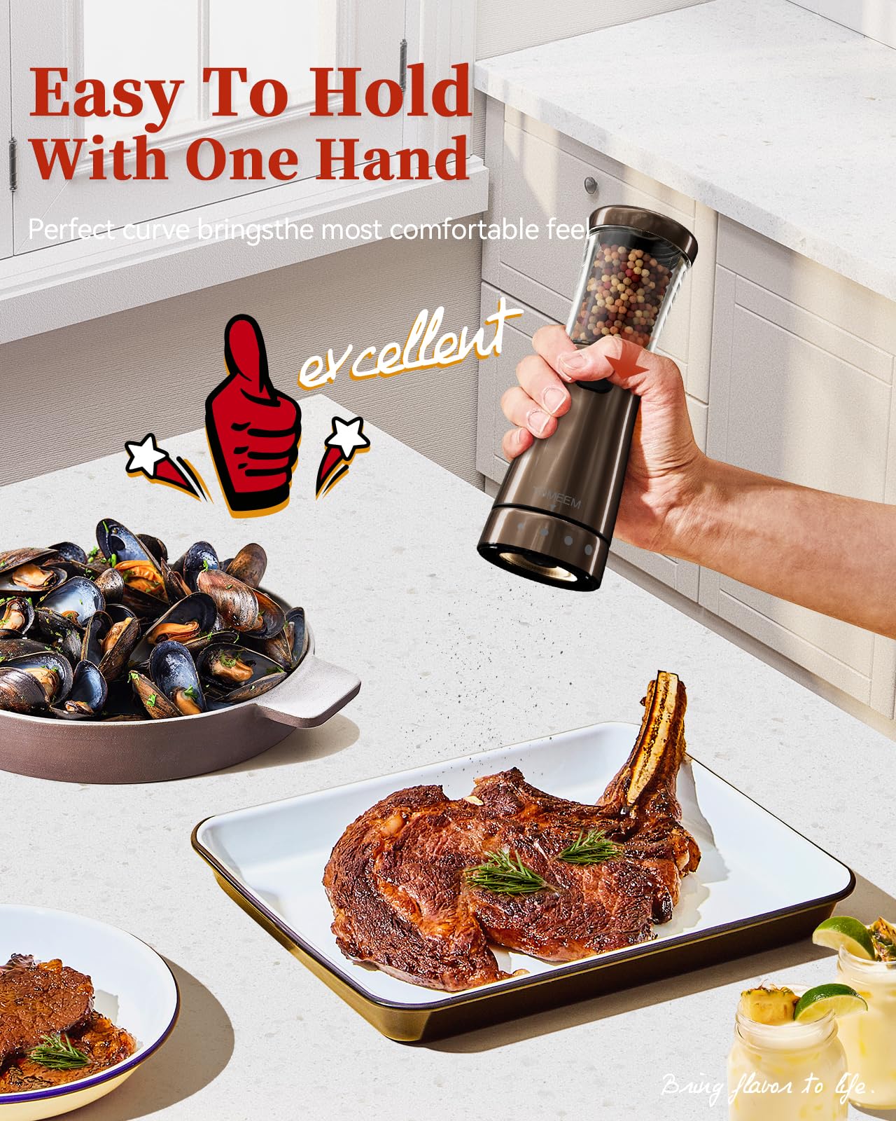 TOMEEM ergonomic-hourglass design for comfortable seasoning grip.