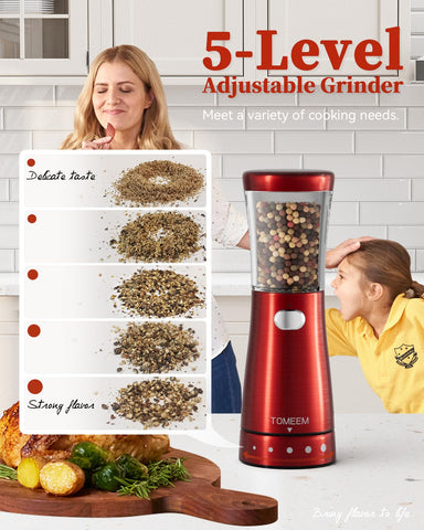 TOMEEM grinder with LED light for precise seasoning in dim kitchens.
