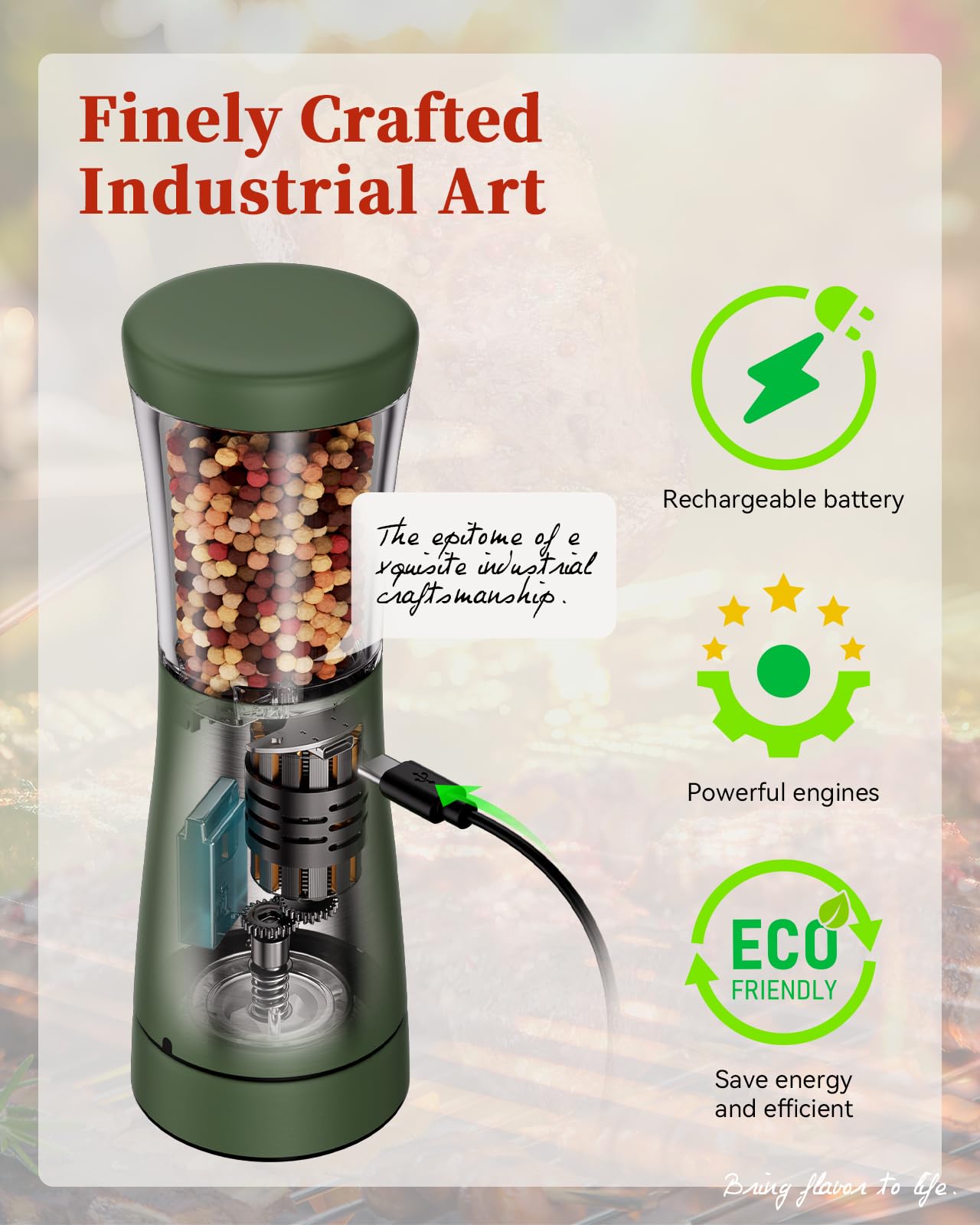 TOMEEM grinder showing Type-C charging port for convenient recharging.