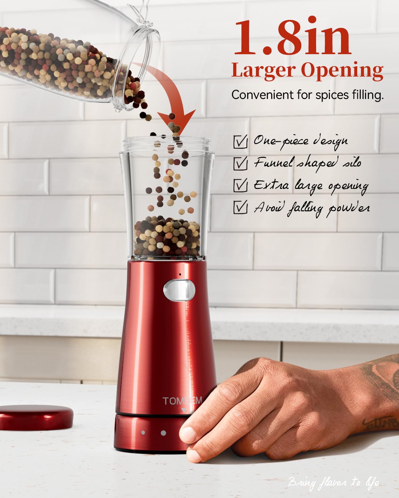 TOMEEM grinder with USB-C port for easy rechargeable power.