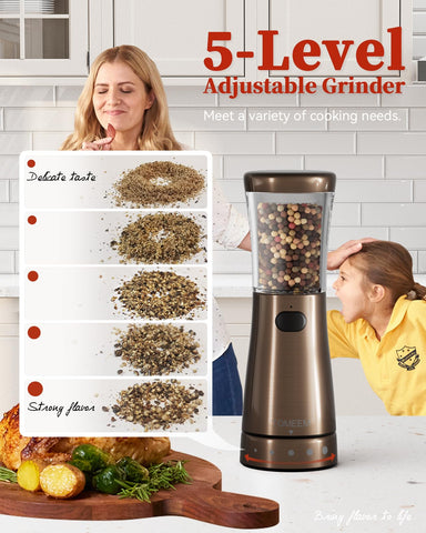 TOMEEM electric grinder wide-mouth opening for easy refills.