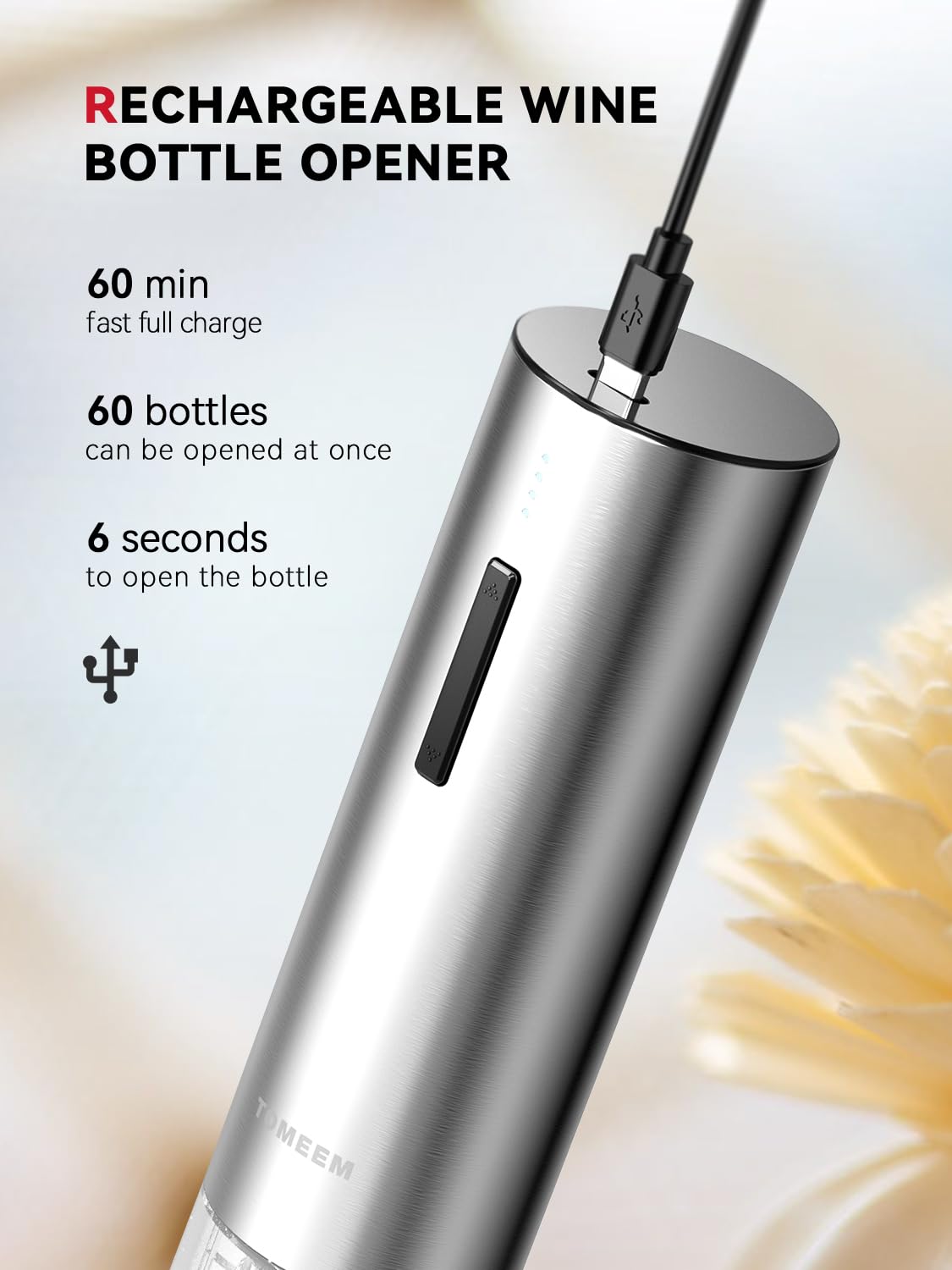 TOMEEM foil cutter integrated for clean, quick bottle prep