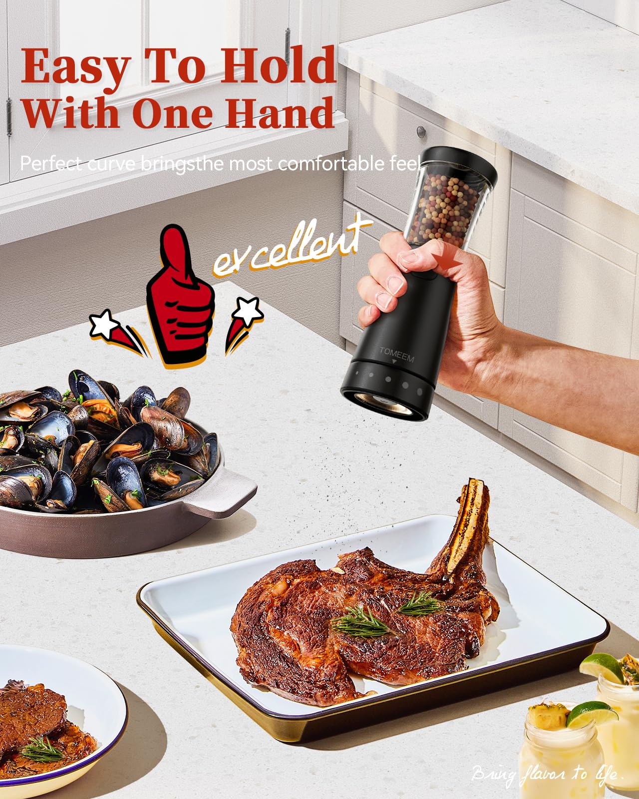 TOMEEM large 4.5 oz capacity reduces refills during busy meal prep.