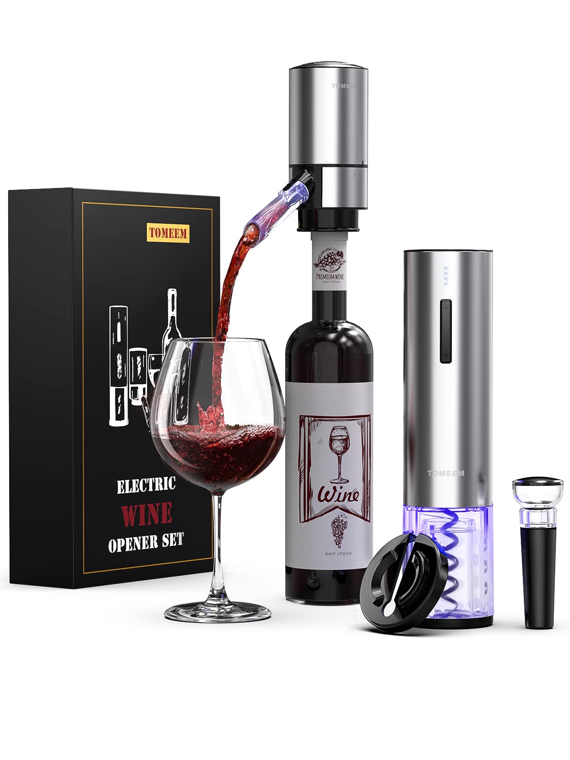 TOMEEM electric wine opener with aerator enhances aroma and pours smoothly