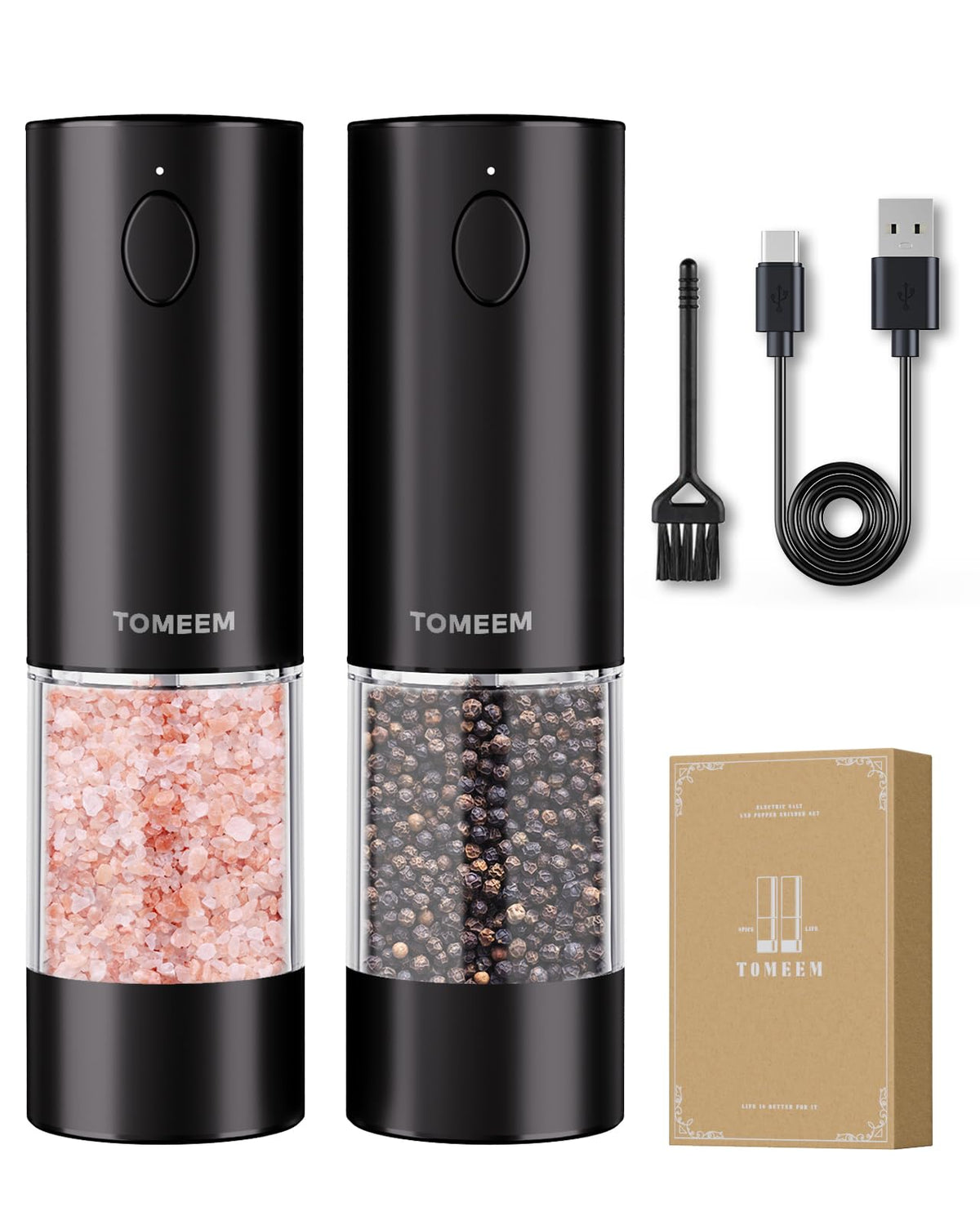 TOMEEM upgraded-capacity salt-pepper-grinder speeds up seasoning in family meals