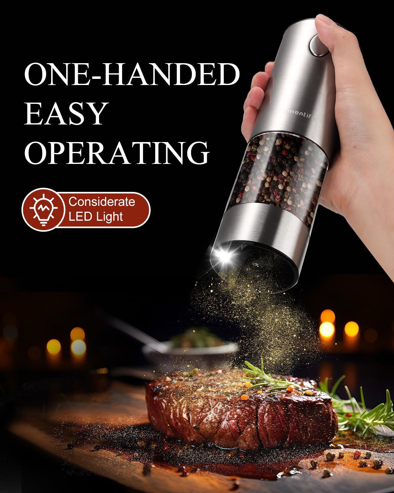 Tomentific ceramic grinder with six levels delivers precise textures.