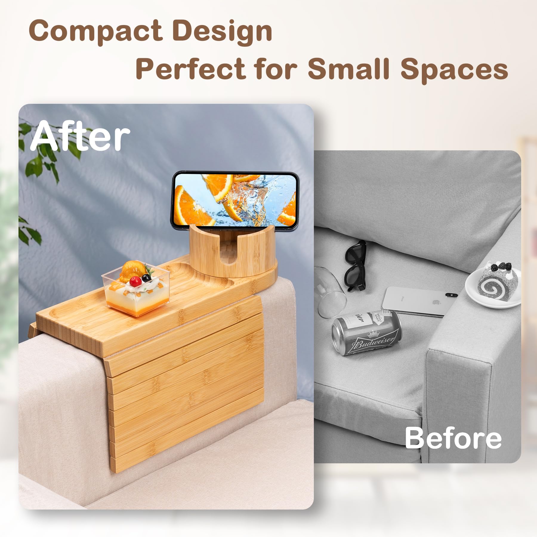 Tomlyop 3-in-1 design frees space on a small sofa.
