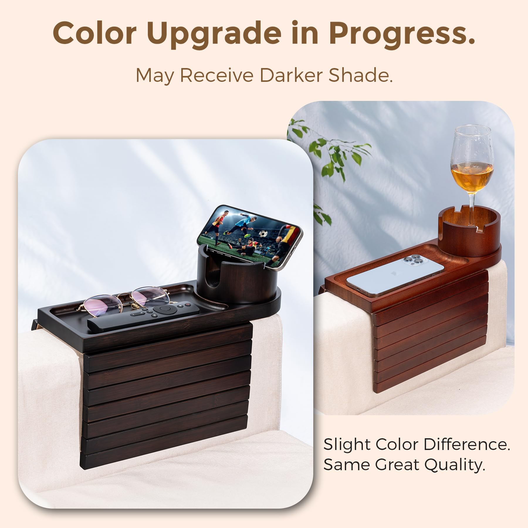 TOMLYOP 3-in-1 design demonstrates tray surface, cup holder, and phone slot in one.