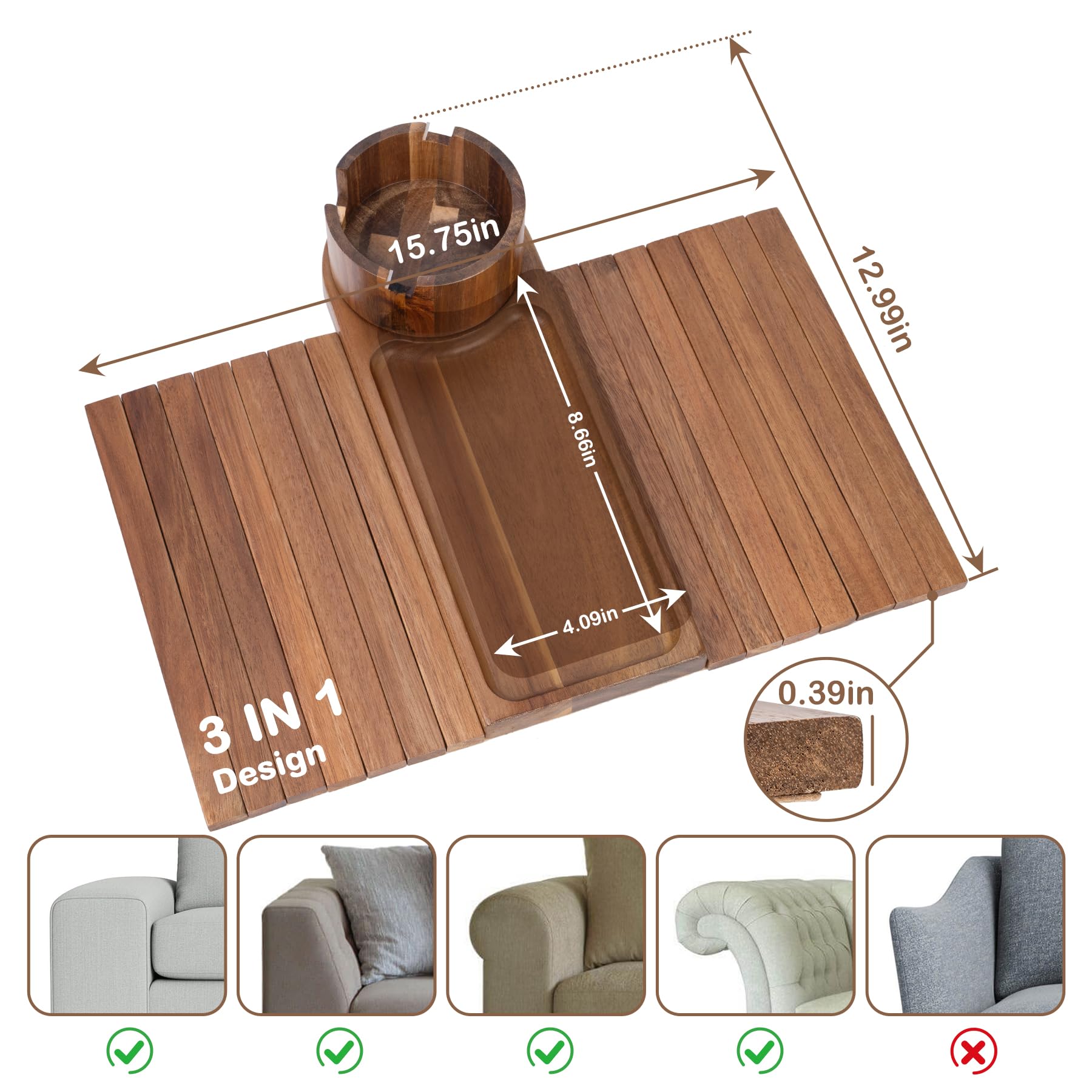 TOMLYOP arm tray with 360-degree cup holder for easy reach from sofa.