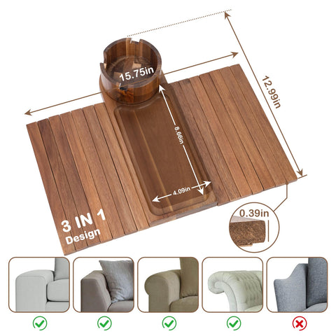 TOMLYOP arm tray with 360-degree cup holder for easy reach from sofa.