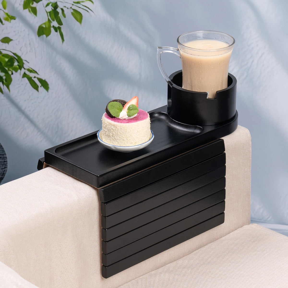 TOMLYOP couch arm tray fits wide armrests for easy snack and device access.