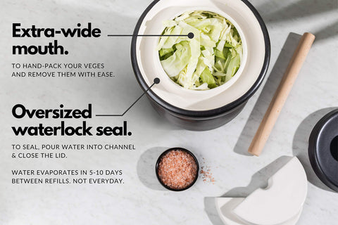 TOMO wide mouth fermentation lid for easy packing of vegetables.