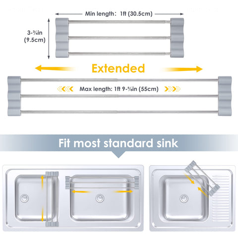Tomorotec kitchen sink extension rail showing adjustable length for different sink sizes