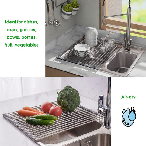 Tomorotec roll-up rack drying dishes with breathable stainless steel grid