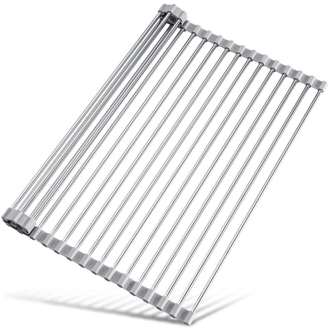 Tomorotec roll-up drying rack sink cover, space-saving drying solution for dishes.