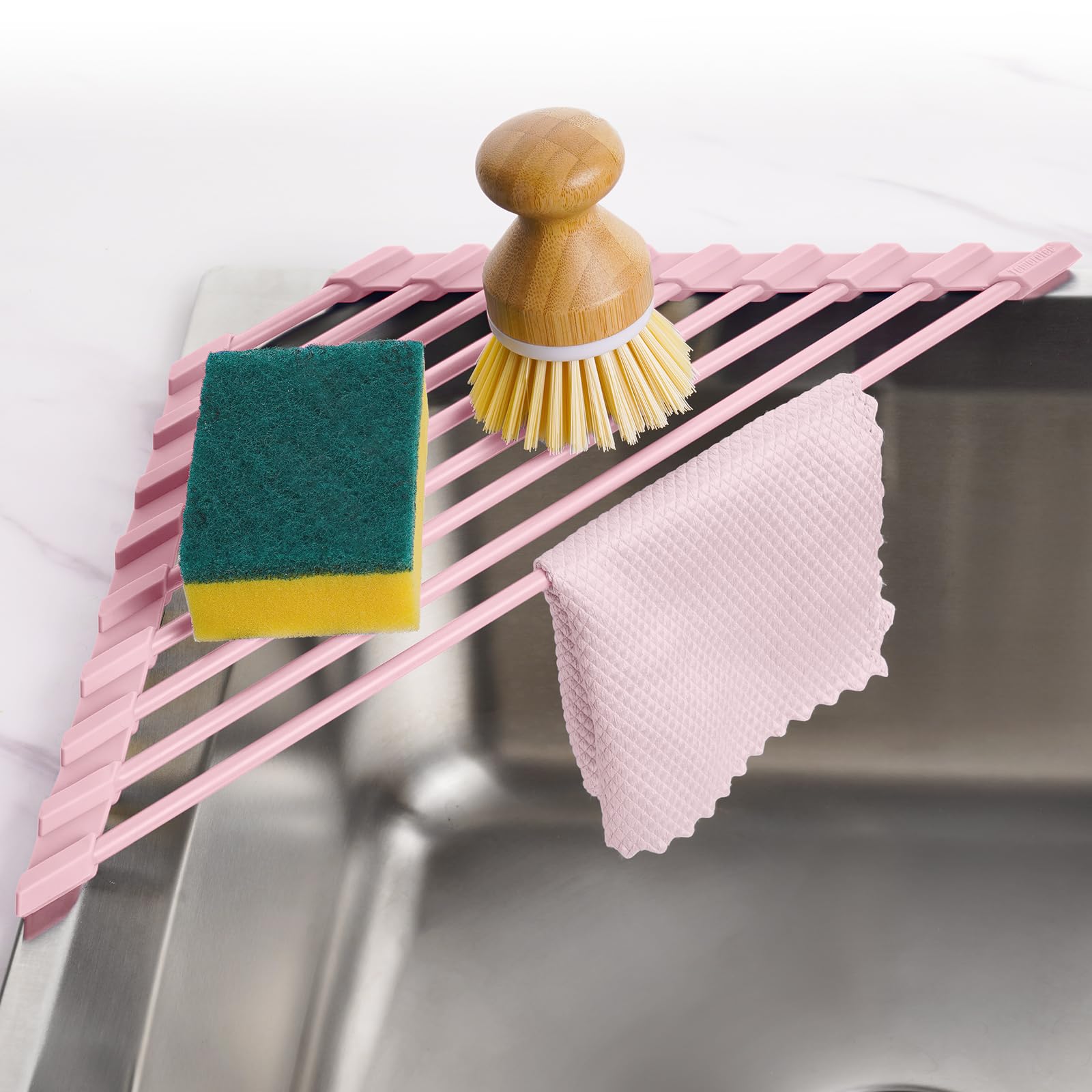 Tomorotec triangle rack edge with silicone protection for sink corners.