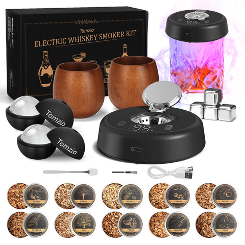 Tomzio electric whiskey smoker kit pouring smoke for richer cocktails at home