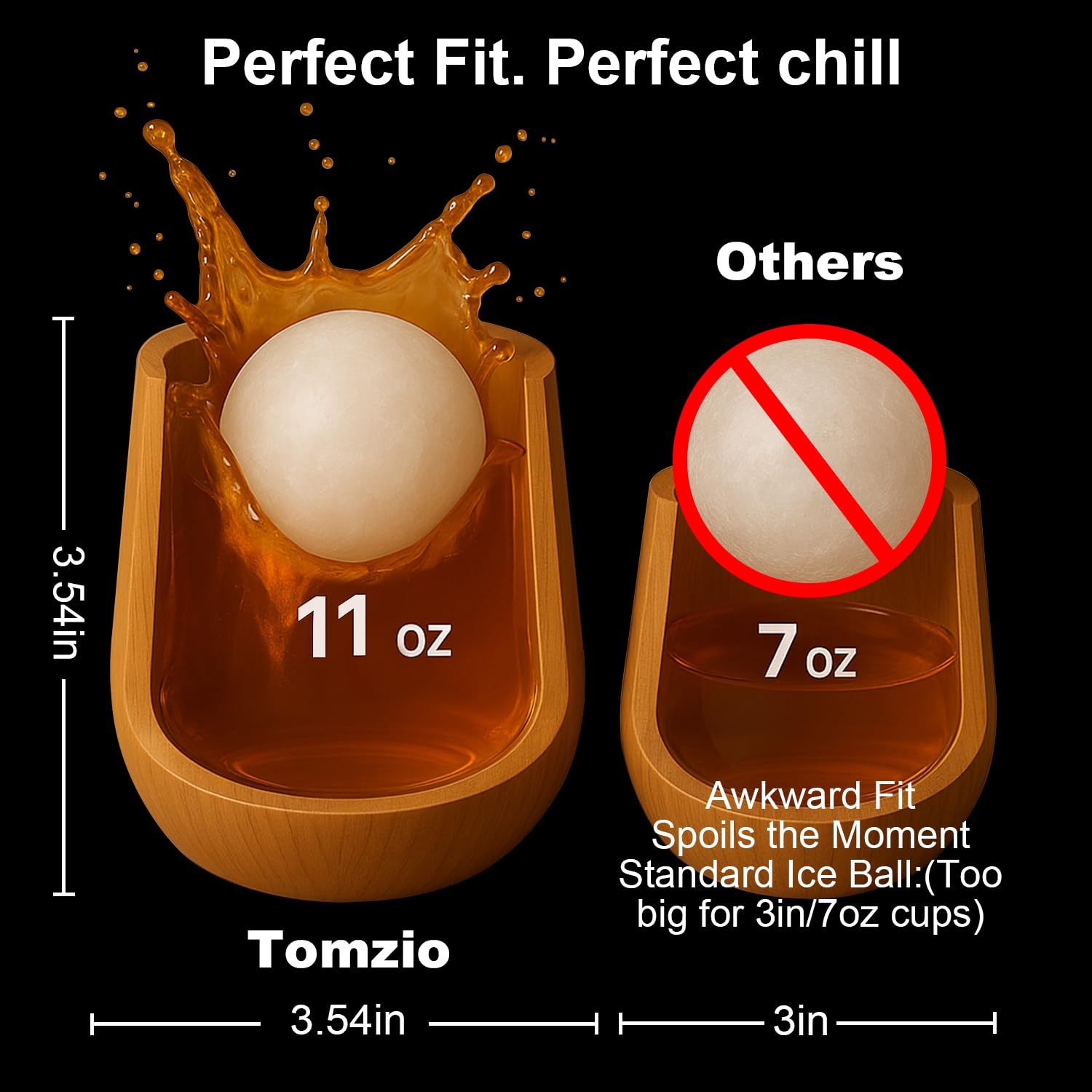 Tomzio stainless steel whiskey stones included for quick chilling.
