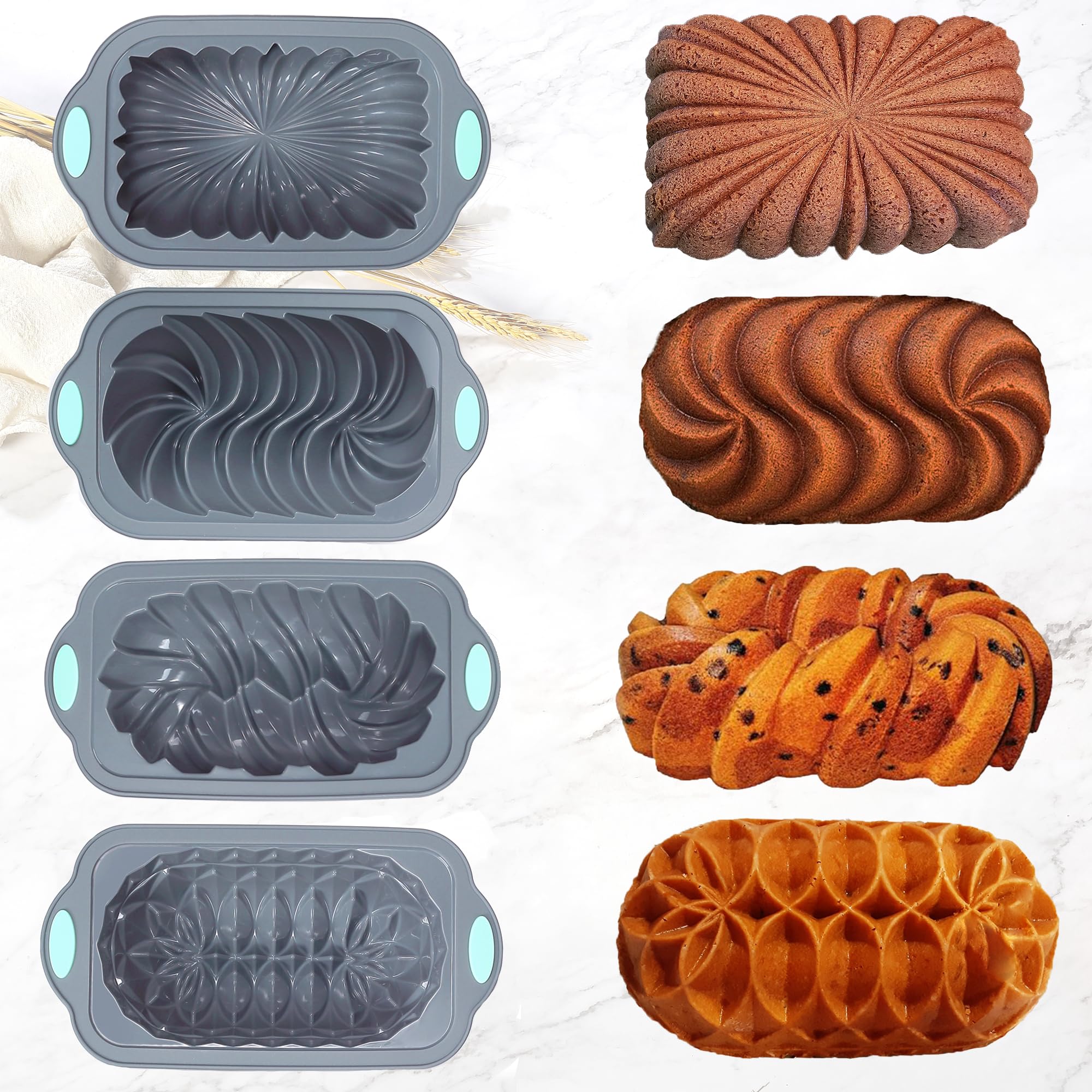 Tongjude 4-piece silicone loaf pan set, banana bread baked evenly with golden crust