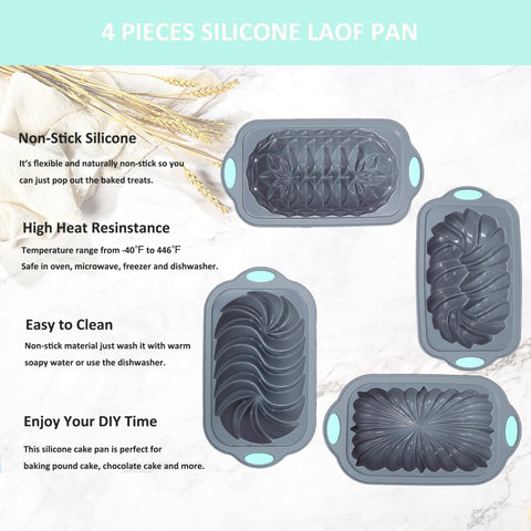 Tongjude 4-piece silicone loaf pan set, grey finish suits modern kitchens and stacks neatly