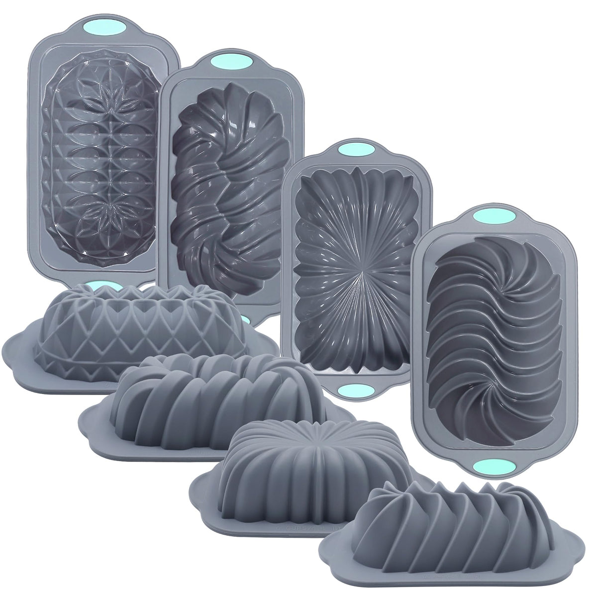 Tongjude 4-piece silicone loaf pan set, top view, non-stick release for easy slicing