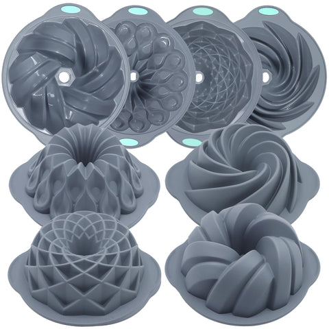 Tongjude silicone fluted pan set showing 6-cup tube pan for even baking and easy release