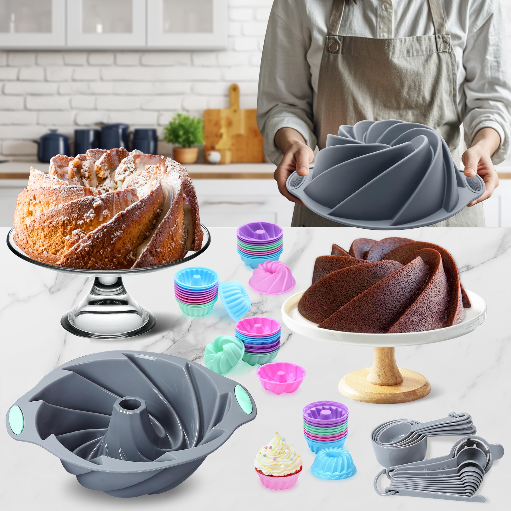 Tongjude silicone muffin cups in grey for easy release baking